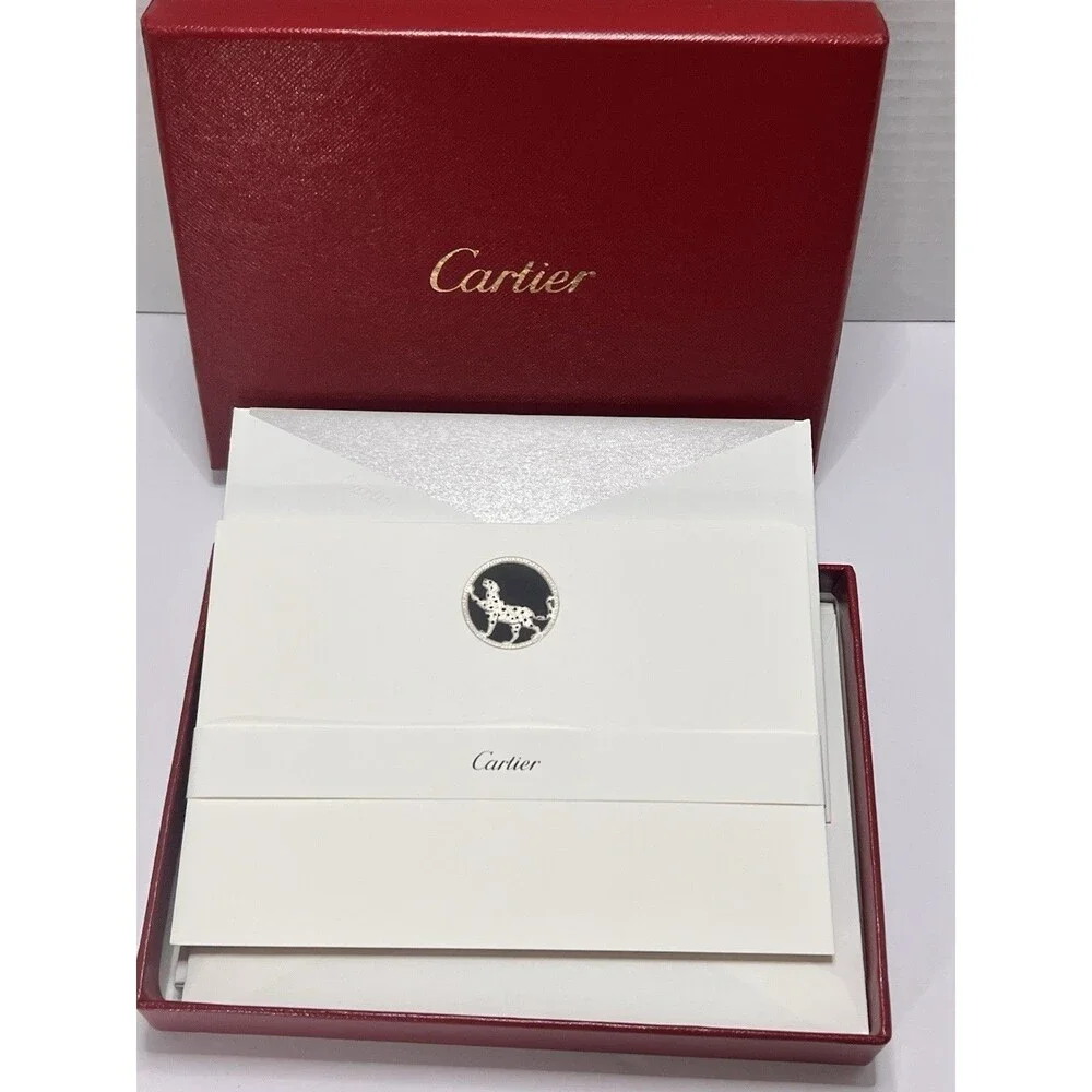 Vintage Cartier Panther Stationery Set10 (Rare) Gold Embossed Cards & Envelopes.